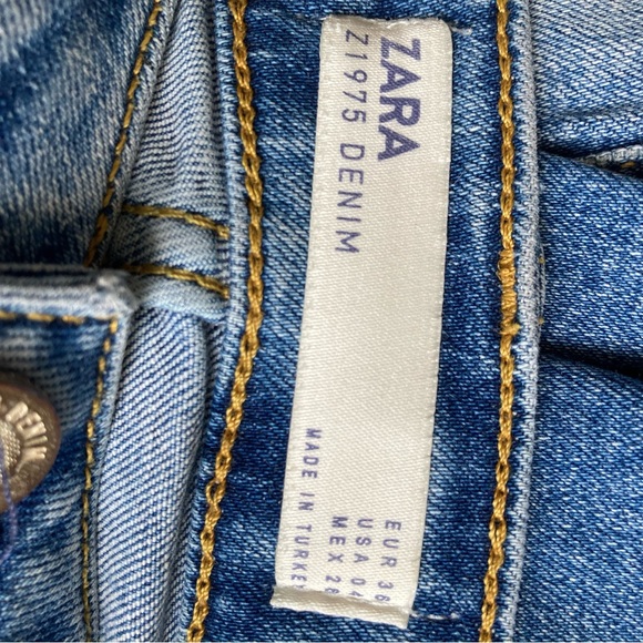 Zara Deconstructed Ripped Skinny Jeans Stretch Blue Women 4 High Waist Rise Raw - Picture 6 of 6